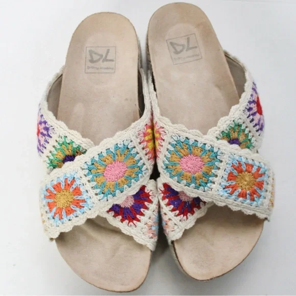 Dirty Laundry Plays Crochet Espadrille Flatform Sandals Multicolor Cream Size 8 - Picture 4 of 8